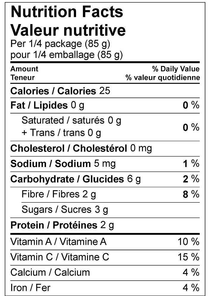 Mann's Green Beans Nutrition Panel