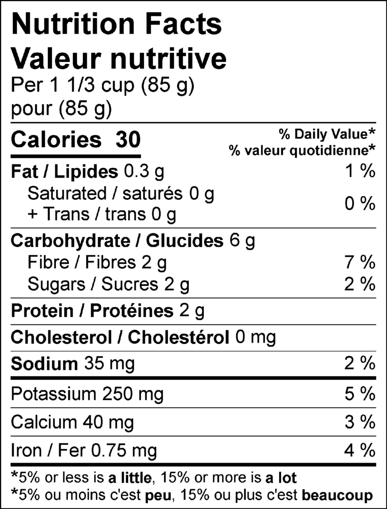 Mann's California Stir Fry Nutrition Panel