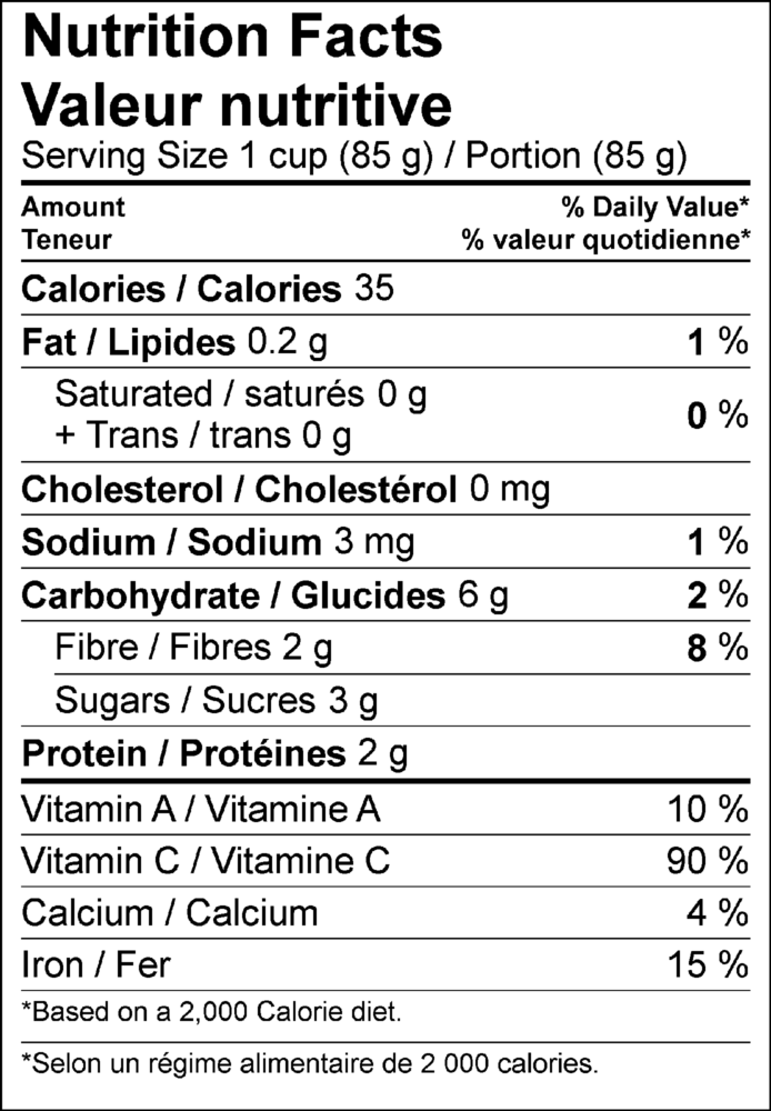 Mann's Sugar Snap Peas Nutrition Panel