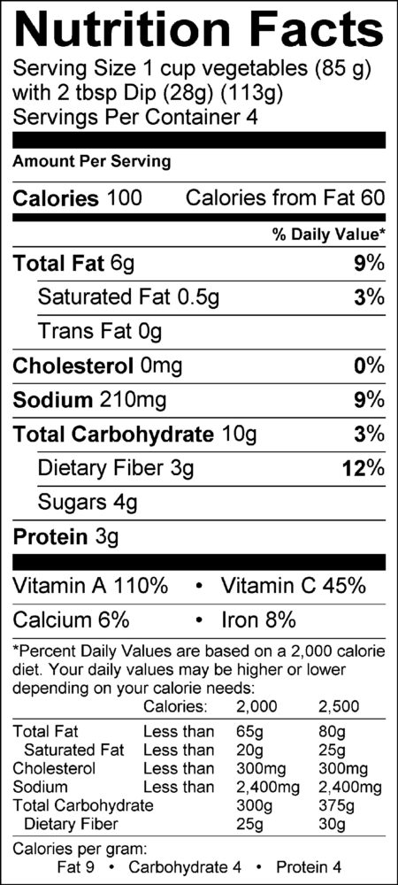 Mann's Vegetable Hummus Tray Nutrition Panel