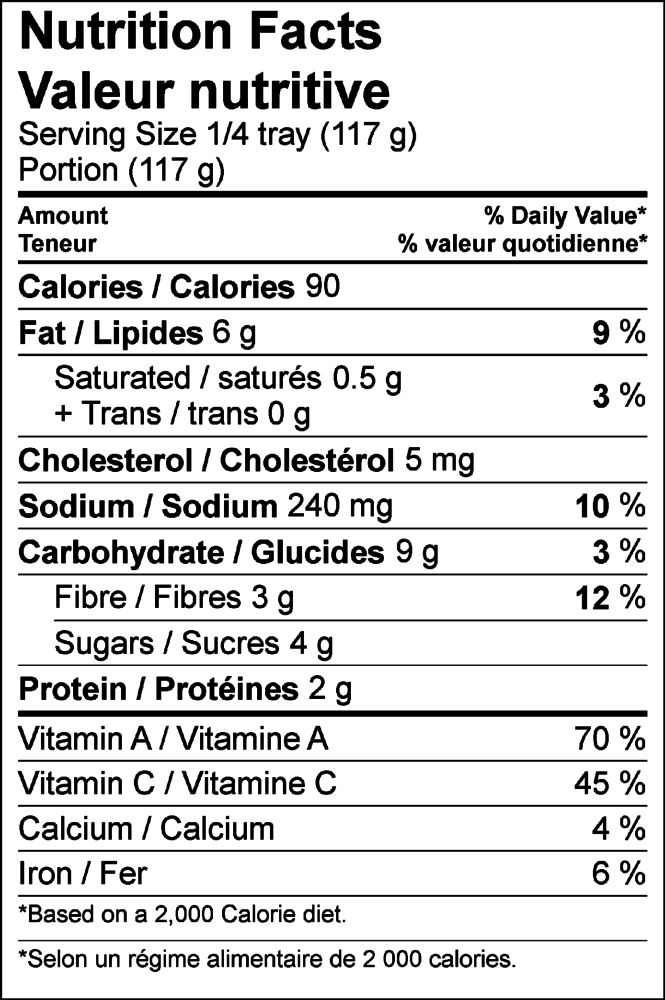 Mann's Veggie Ranch Nutrition Panel