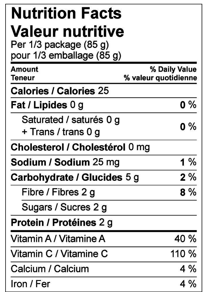 Mann's Organic Broccoli Cole Slaw Nutrition Panel