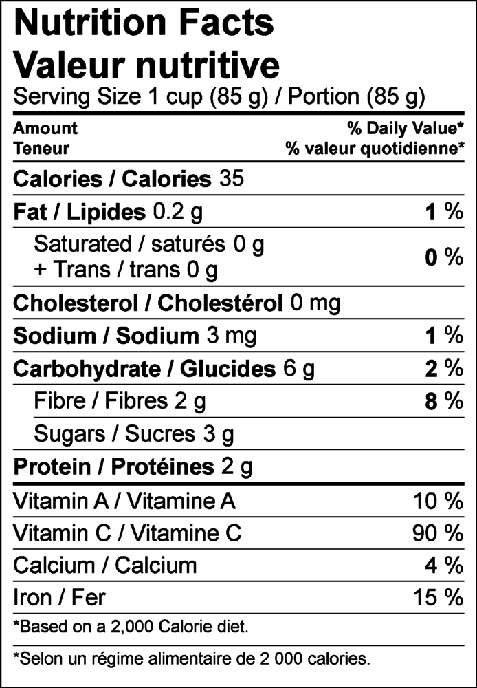 Mann's Organic Sugar Snap Peas Nutrition Panel