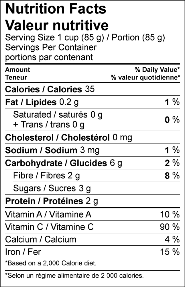 Mann's Snow Peas Nutrition Panel