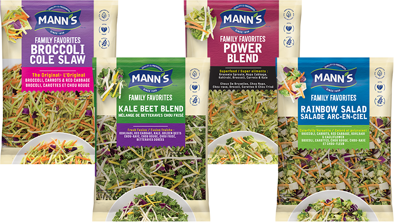 Collage of Veggie Slaw products for Canadian market