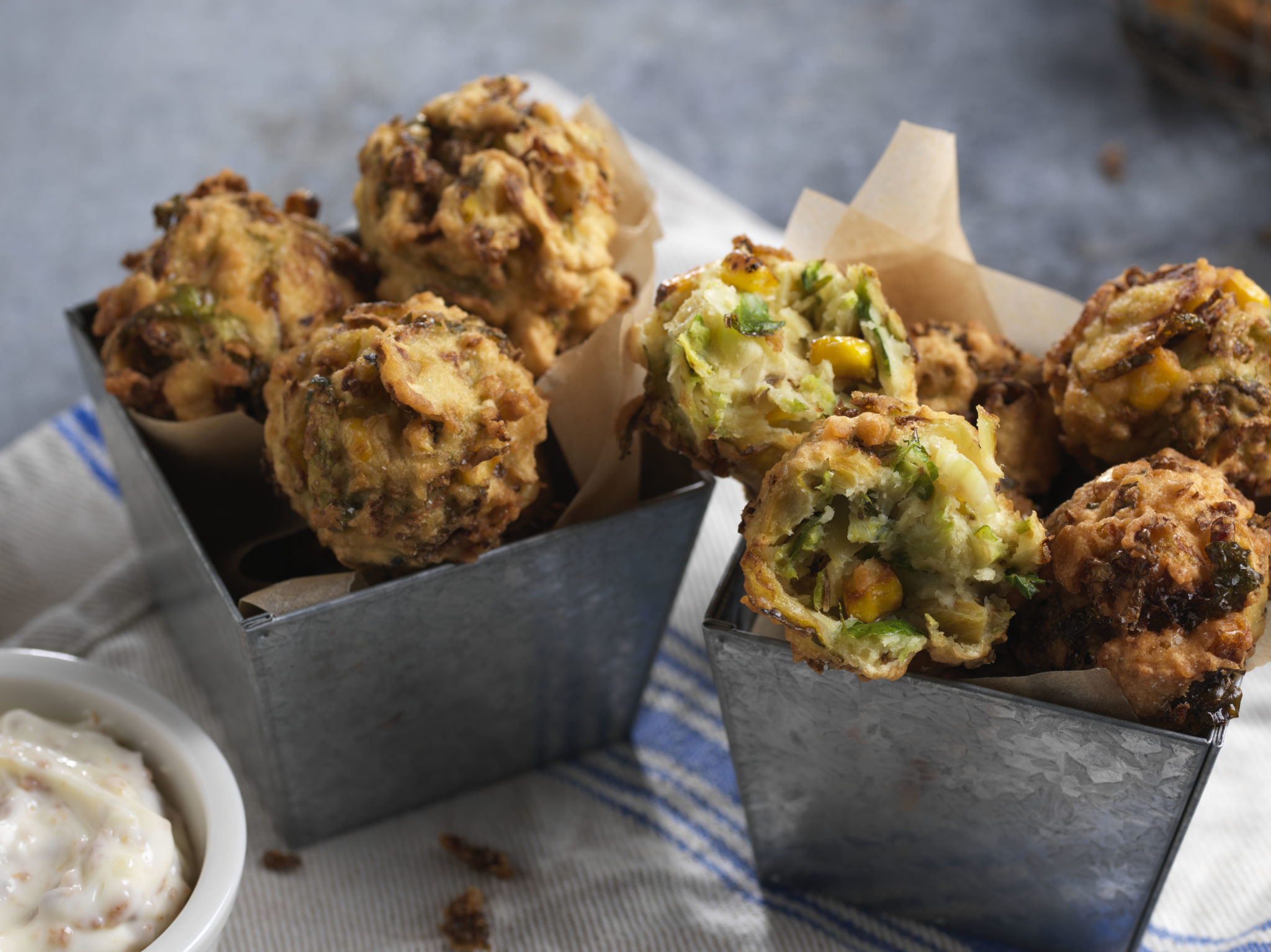 Shaved Brussels Sprouts Fritters with Bacon Aioli - Foodservice by Mann Packing