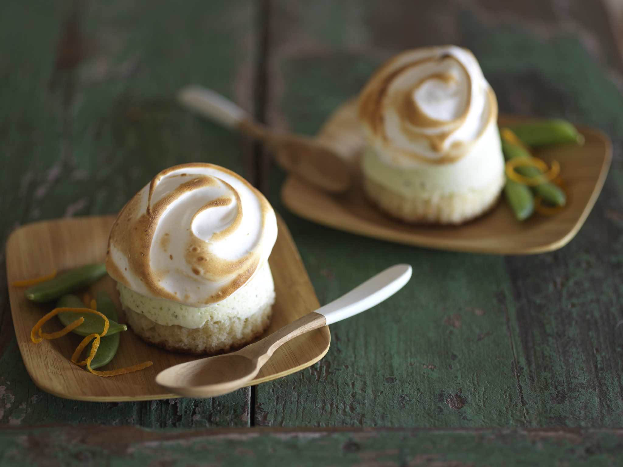 Sugar Snap Pea Baked Alaska with Thai Basil & Orange Almond Pound Cake - Foodservice by Mann Packing