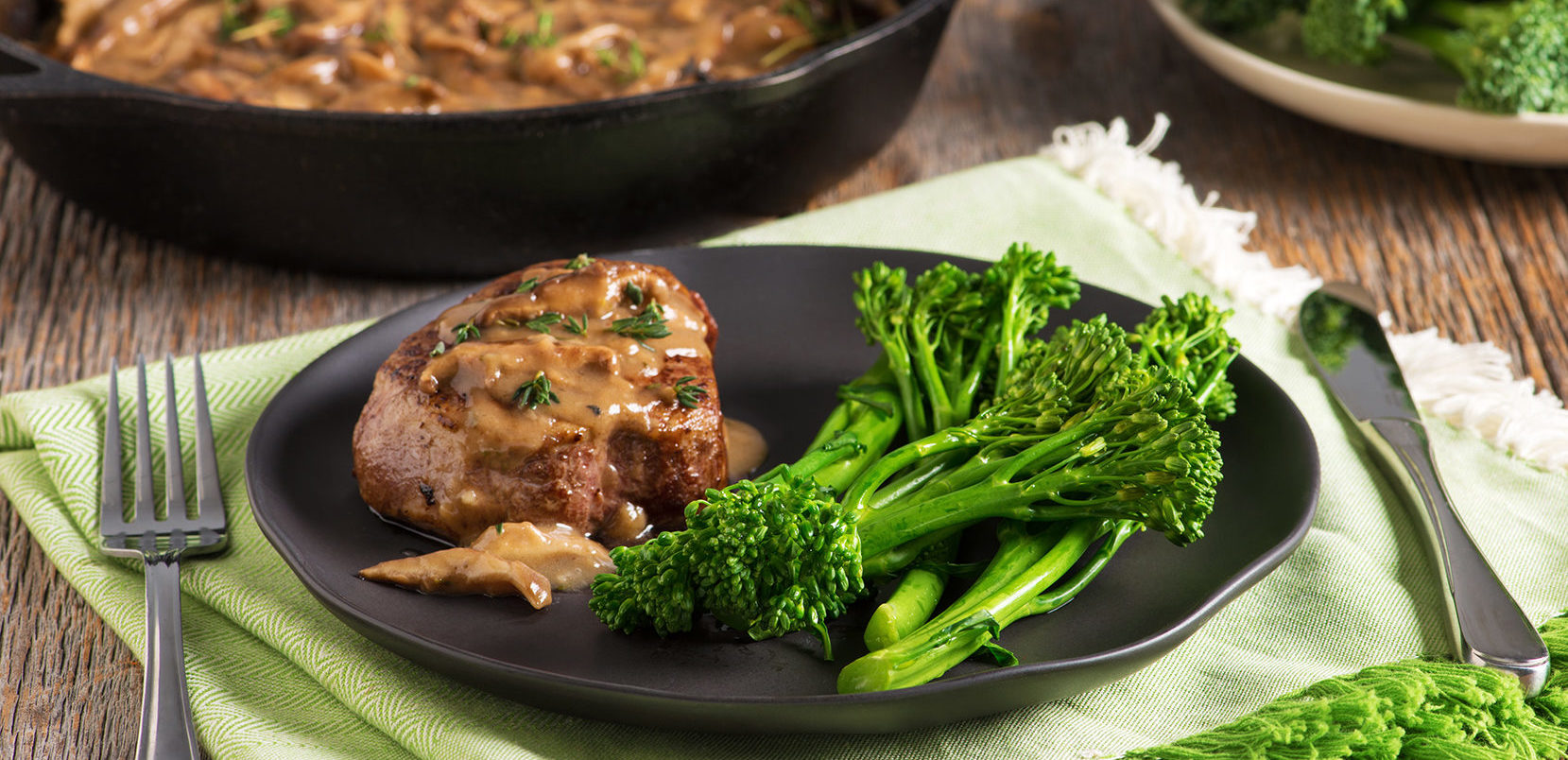 Filet Mignon and BROCCOLINI® baby broccoli with Balsamic Mushroom Sauce - Mann's Fresh Vegetables