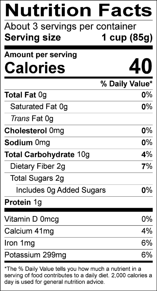 Butternut Squash Rotini Nutrition Label