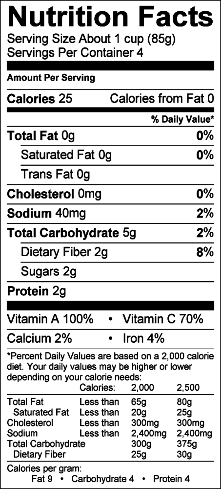 Mann's Vegetable Medley Nutrition Panel