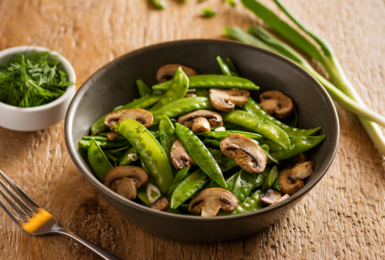 Grilled Manns Snow Peas and Mushrooms