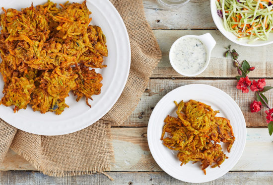 Broccoli Slaw Pakoras with Raita