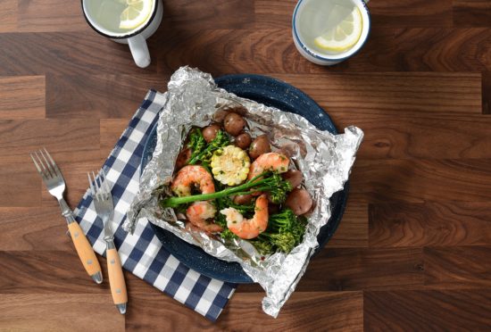 Shrimp and Broccolini BBQ pouches