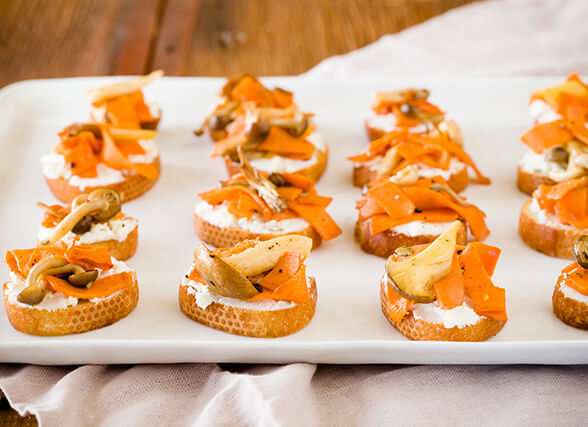Sweet Potato "Fettuccine" and Wild Mushroom Crostini - Mann's Fresh Vegetables