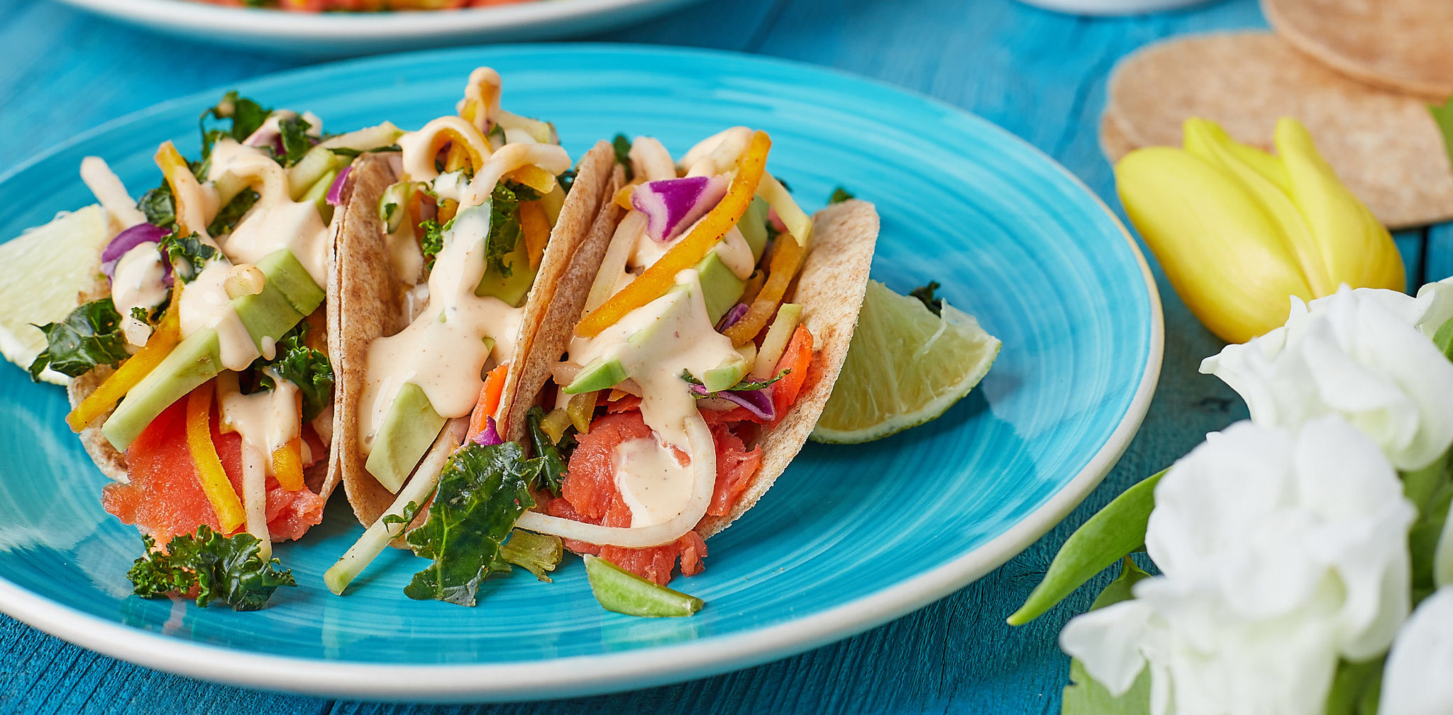 Kale Beet Blend Mini Tacos with Smoked Salmon & Avocado Mann's Fresh