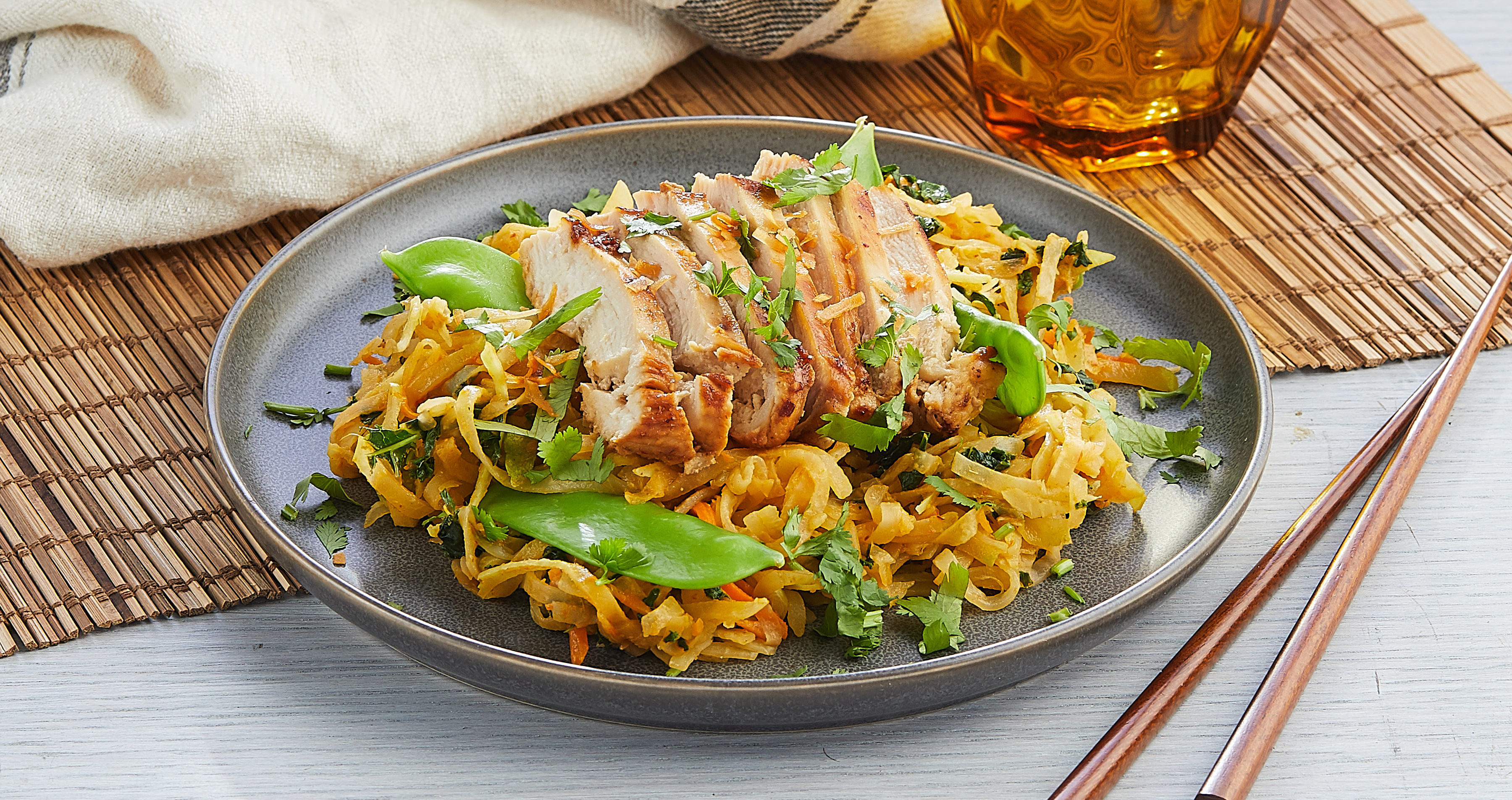 Thai Noodles with Chicken and Snow Peas - Mann's Fresh Vegetables