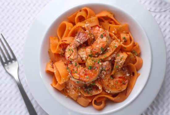 Sweet Potato Fettucini with Safron Shrimp_10044