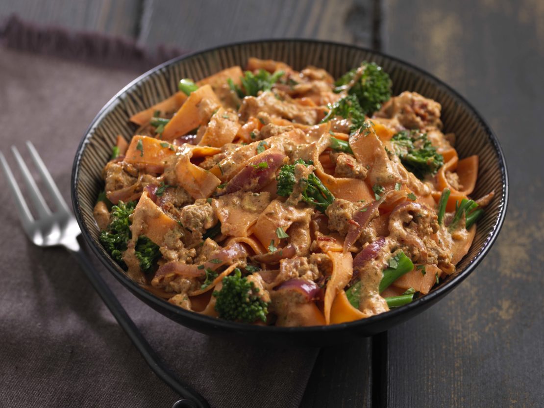 Sweet Potato “Fettuccine” Pappardelle with Chipotle Cream Sauce & BROCCOLINI® baby broccoli