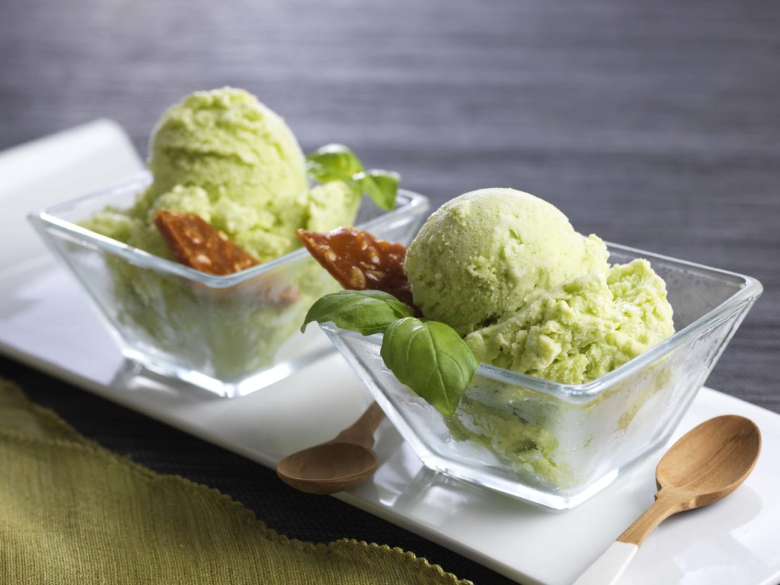 BROCCOLINI® baby broccoli Basil Ice Cream with Pine Nut Brittle Mann's Fresh Vegetables