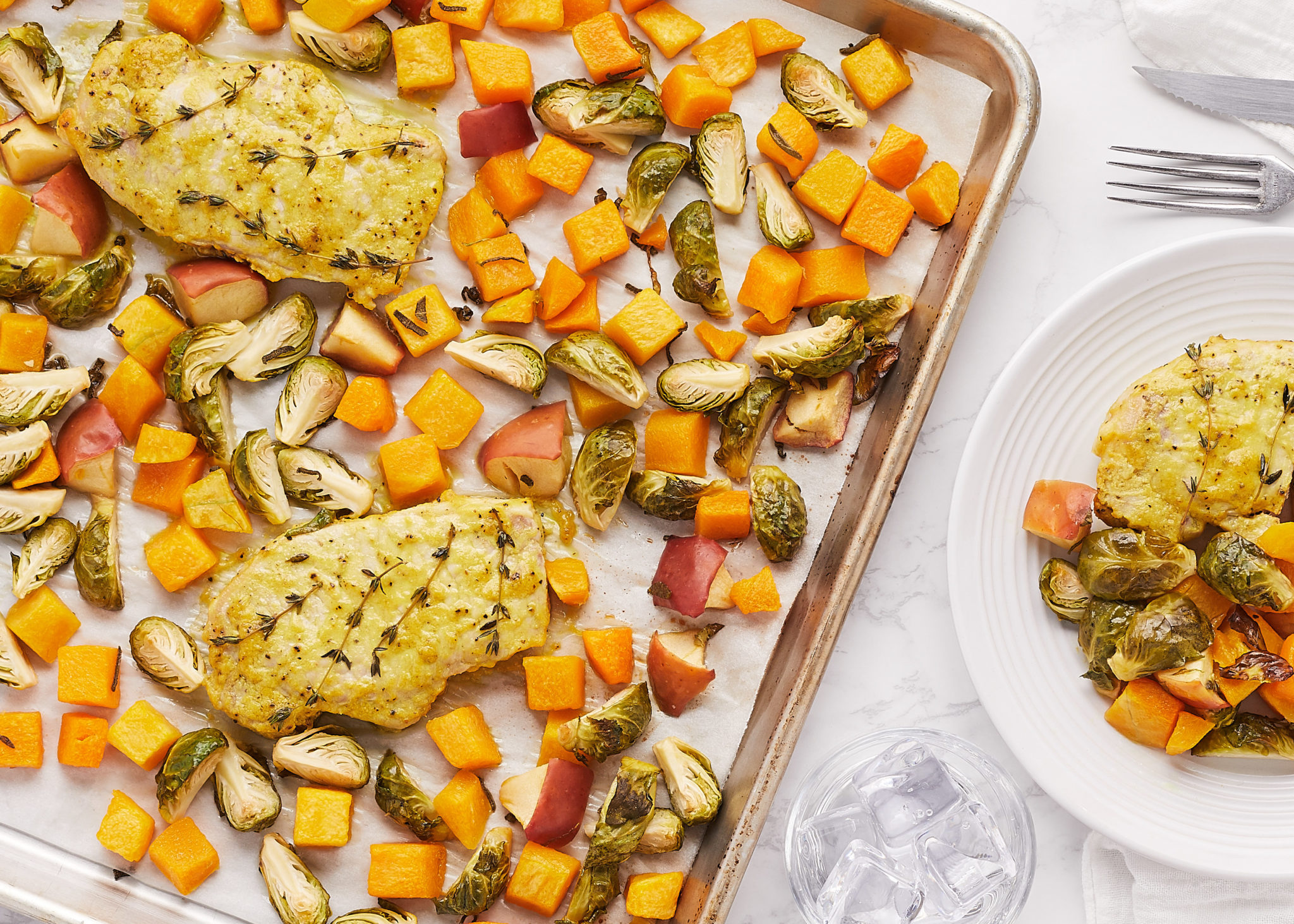 Cherry pork chops with roasted squash