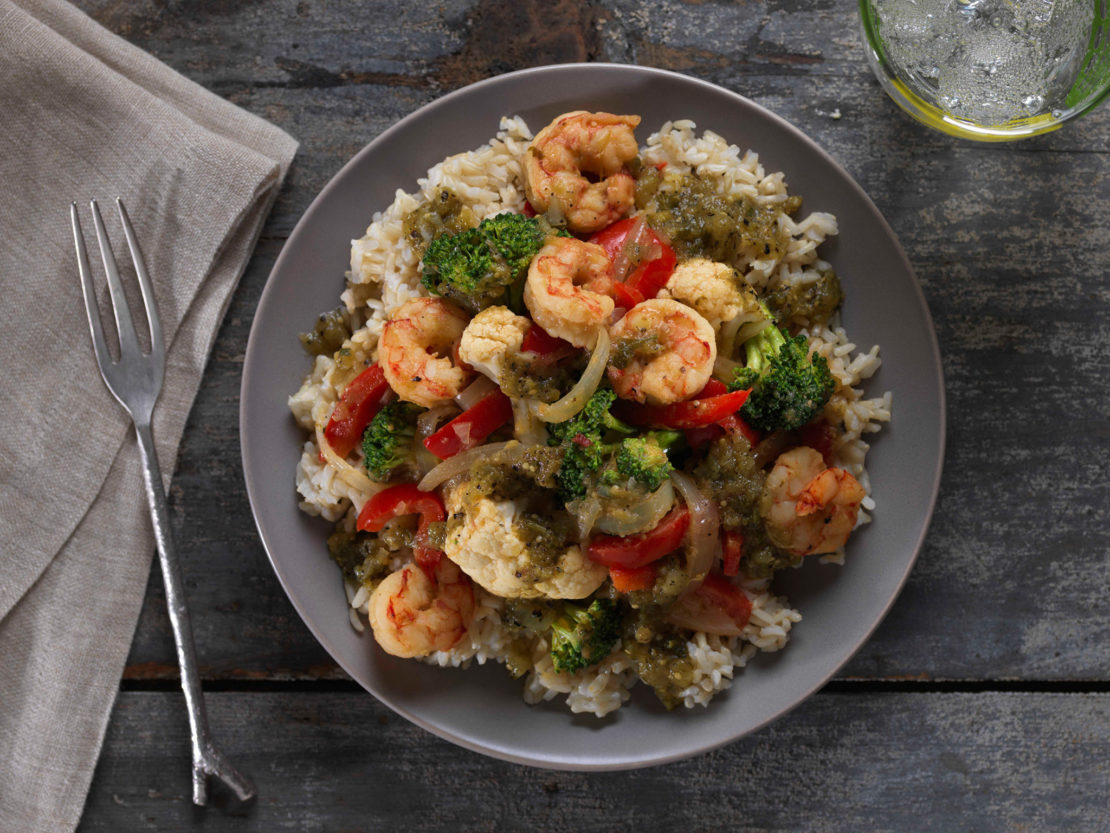 Vegetable Primavera Shrimp in Salsa Verde Mann's Fresh Vegetables