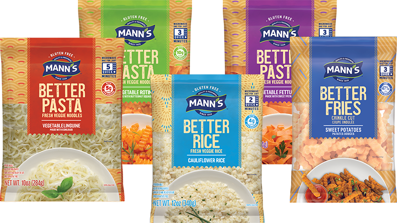 Collage of Better Pasta Rice and Fries products for US market