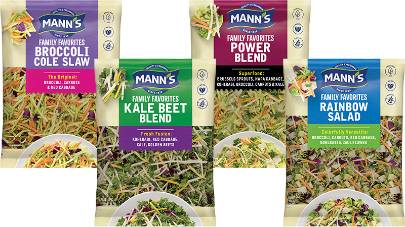 Collage of Veggie Slaw products for US market